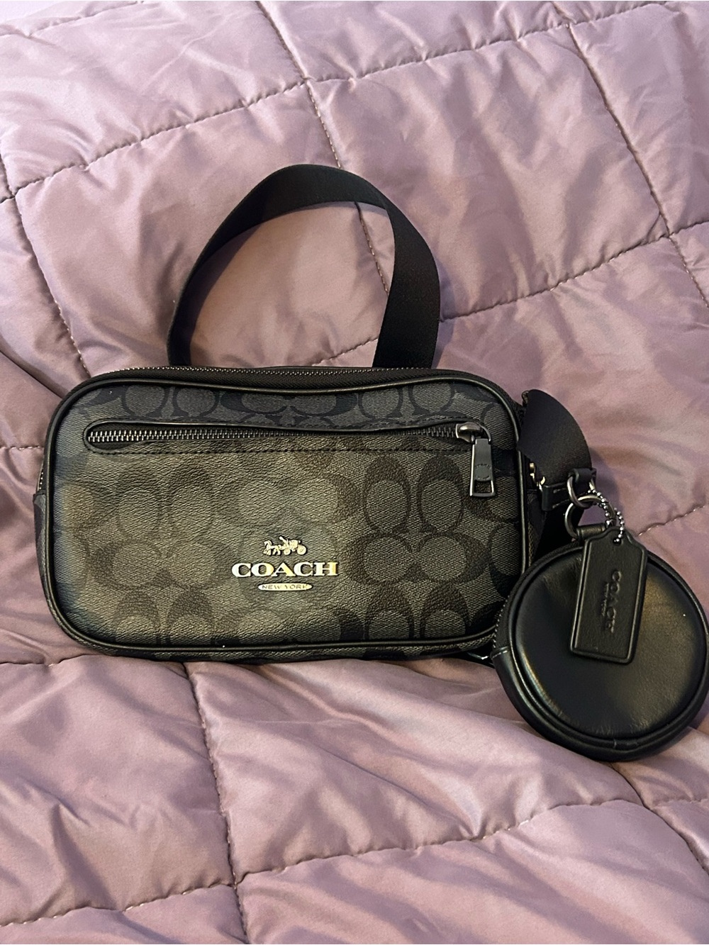 Coach  Black Signature Belt Bag with Coin Pouch